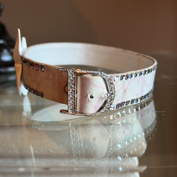 ❤️VINTAGE❤️. RARE Christian Dior monogram trotter choker w/ rhinestones & flower - Picture 3 of 8